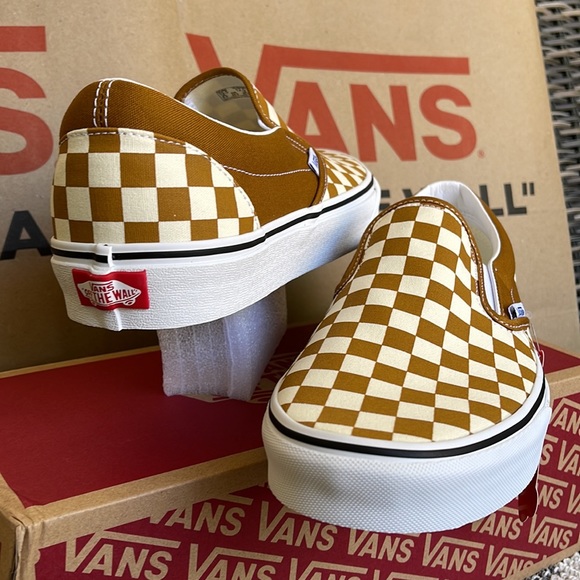 Vans Classic Slip-On Checkerboard Golden Brown/True White MENS - Picture 10 of 16